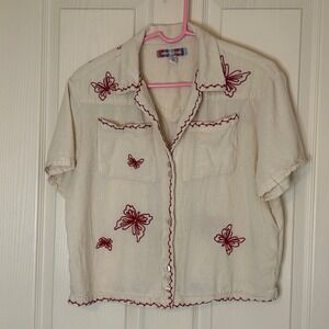 Urban Outfitters Butterfly Embroidered Western Style Button Up Shirt XS